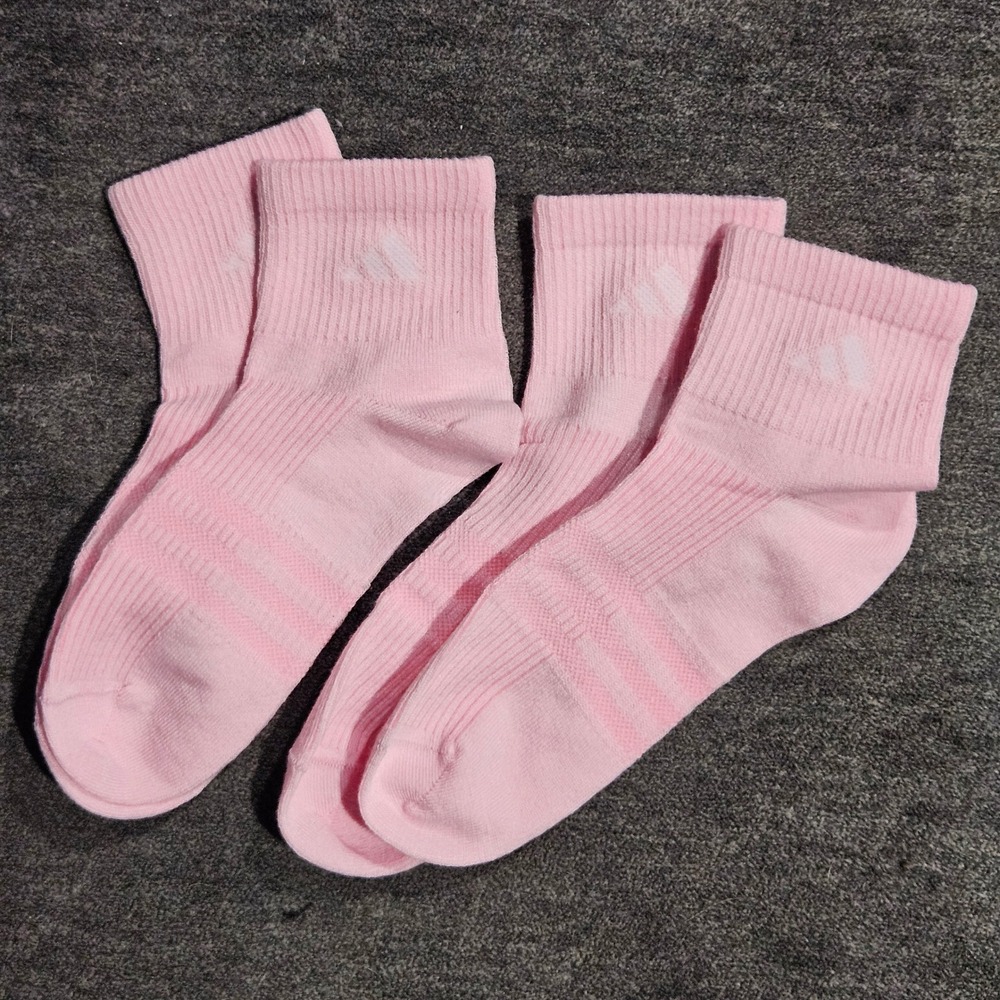 Adidas Pink Ankle Socks 2 Pairs Striped Athletic Quarter Crew Logo Womens